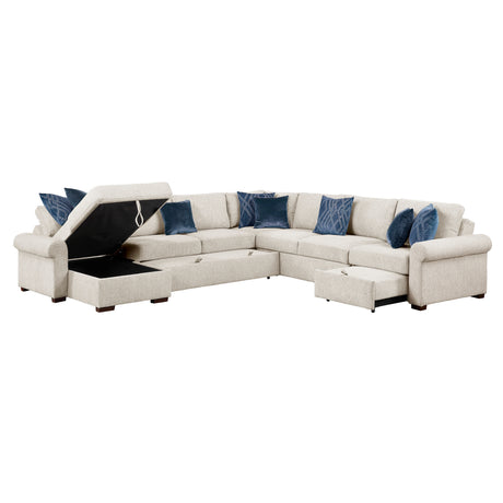 8548BE*6SCACCLA4 (6)5-PIECE SECTIONAL WITH REVERSIBLE CHAISE, PULL-OUT BED, HIDDEN STORAGE AND CLICK MOTION BACK from Homelegance - Luna Furniture