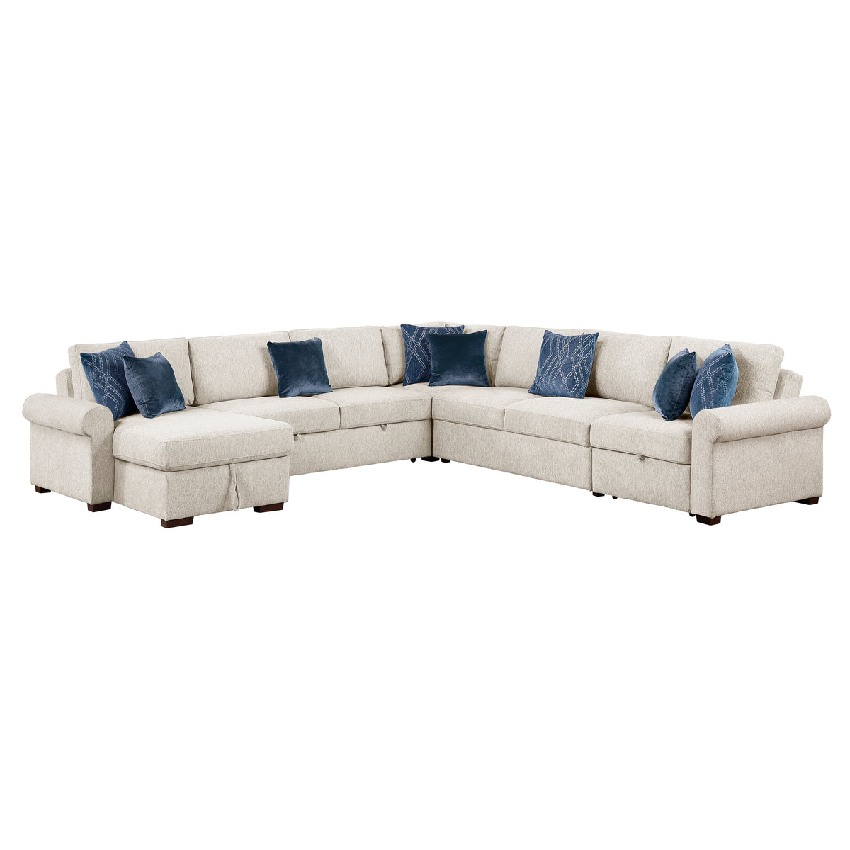8548BE*6SCACCLA4 (6)5-PIECE SECTIONAL WITH REVERSIBLE CHAISE, PULL-OUT BED, HIDDEN STORAGE AND CLICK MOTION BACK from Homelegance - Luna Furniture