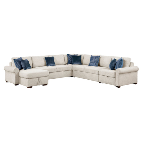 8548BE*6SCACCLA4 (6)5-PIECE SECTIONAL WITH REVERSIBLE CHAISE, PULL-OUT BED, HIDDEN STORAGE AND CLICK MOTION BACK from Homelegance - Luna Furniture