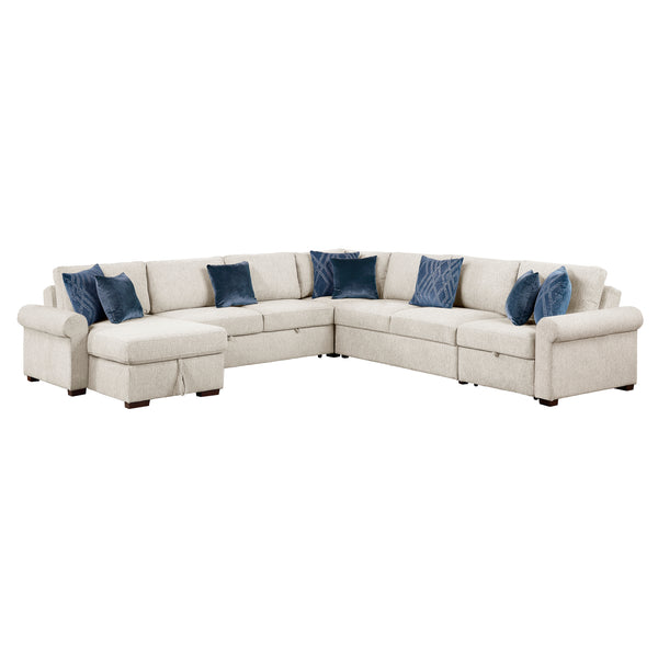 Isla Beige 5-Piece Microfiber Dual Sleeper Sectional with Hidden Storage Chaise
