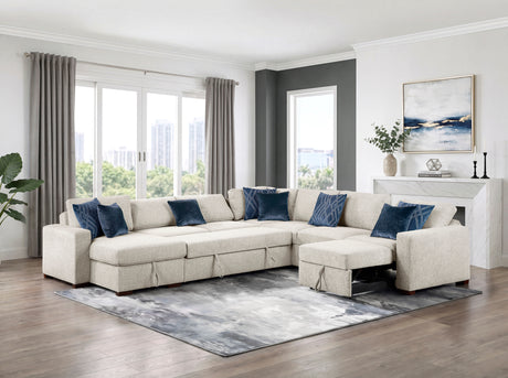 Isla Beige 5-Piece Modular Sectional with Dual Pull-Out Beds and Storage Chaise from Homelegance - Luna Furniture