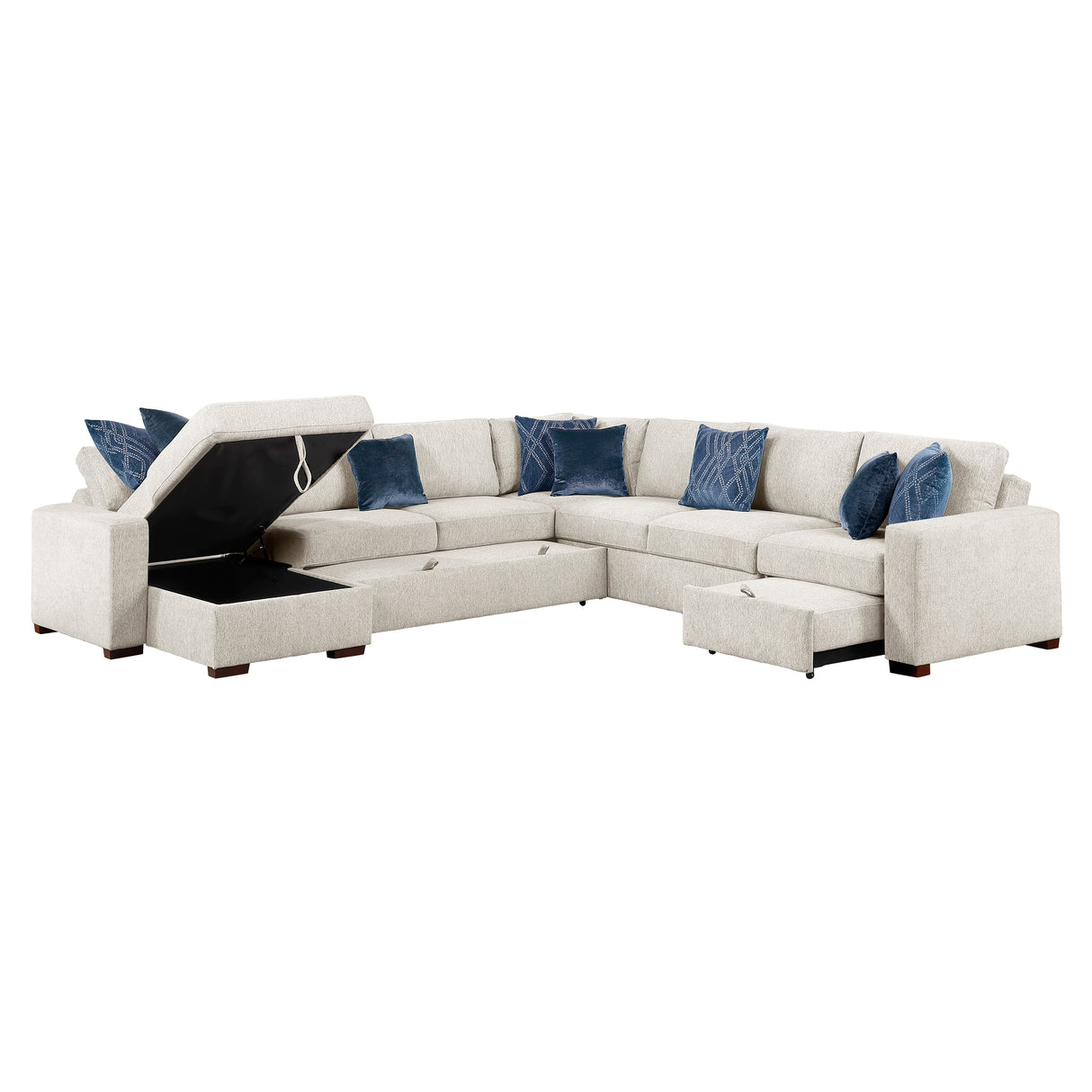 8548BE*6SCACCLA (6)5-PIECE SECTIONAL WITH REVERSIBLE CHAISE, PULL-OUT BED, HIDDEN STORAGE AND CLICK MOTION BACK from Homelegance - Luna Furniture