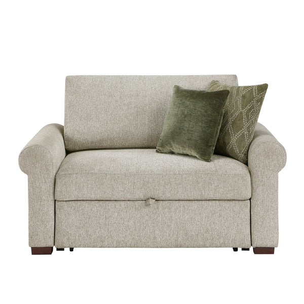 Isla Sage Sand Roll Arms Convertible Wide Chair with Pull-out Bed and Click Motion Back