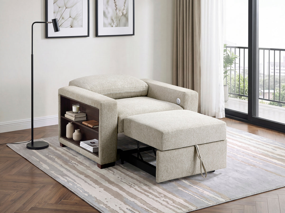 8548-2ACCLA2* (2)CONVERTIBLE CHAIR WITH PULL-OUT BED, CLICK MOTION BACK, TWO ARMS WITH SHELVES AND CHARGING PORTS from Homelegance - Luna Furniture