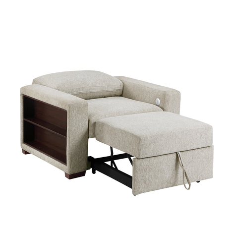 8548-2ACCLA2* (2)CONVERTIBLE CHAIR WITH PULL-OUT BED, CLICK MOTION BACK, TWO ARMS WITH SHELVES AND CHARGING PORTS from Homelegance - Luna Furniture