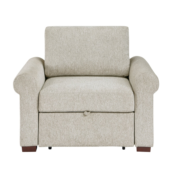 Isla Sage Sand Microfiber Pull-Out Chair Bed with Rolled Arms