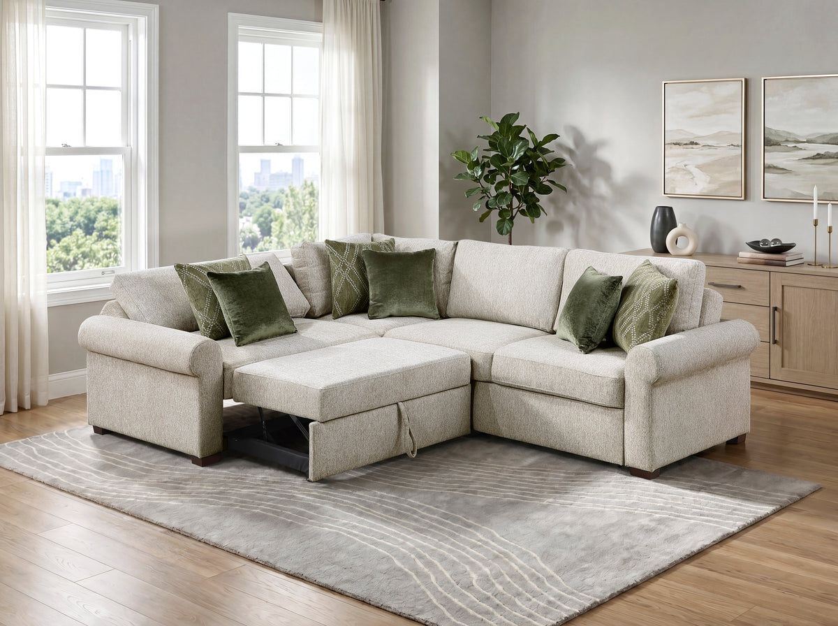 Isla Beige 3-Piece Sleeper Sectional with Click-Motion Back from Homelegance - Luna Furniture