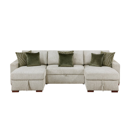 Isla Sage Sand 3-Piece Sleeper Sectional with Two Reversible Chaises and Storage from Homelegance - Luna Furniture