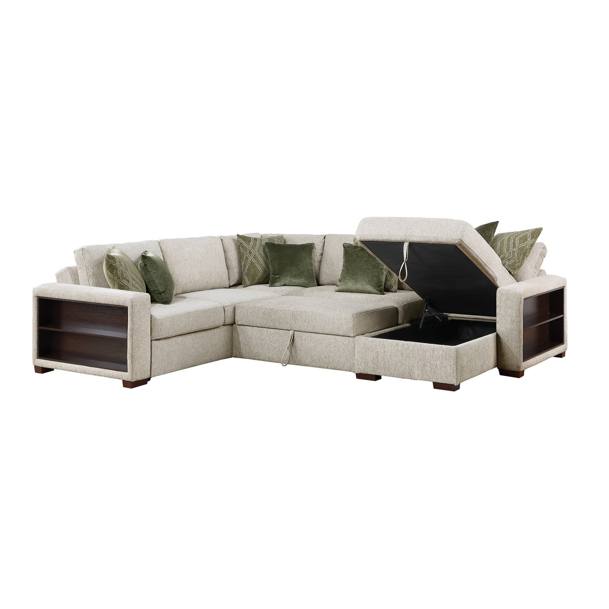 Isla Sage Sand 4-Piece L-Shaped Sleeper Sectional with Reversible Storage Chaise