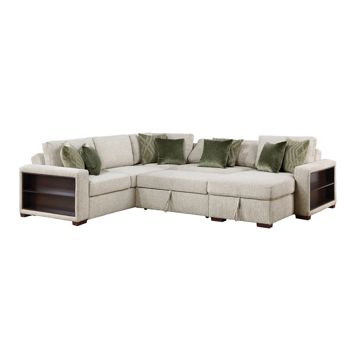 Isla Sage Sand 4-Piece L-Shaped Sleeper Sectional with Reversible Storage Chaise