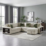 Isla Sage Sand 4-Piece Sleeper Sectional with Storage Chaise and USB Ports