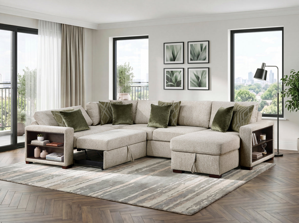8548*5SC15ACLA2 (5)4-PIECE SECTIONAL WITH REVERSIBLE CHAISE, PULL-OUT BED, HIDDEN STORAGE AND CLICK MOTION BACK from Homelegance - Luna Furniture