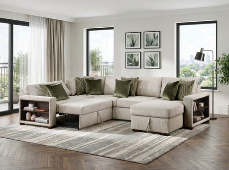 8548*5SC15ACLA2 (5)4-PIECE SECTIONAL WITH REVERSIBLE CHAISE, PULL-OUT BED, HIDDEN STORAGE AND CLICK MOTION BACK from Homelegance - Luna Furniture