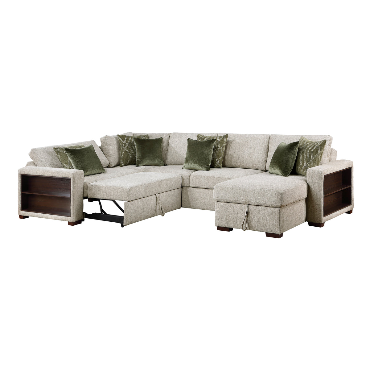 Isla Sage Sand 4-Piece L-Shaped Sleeper Sectional with Reversible Storage Chaise