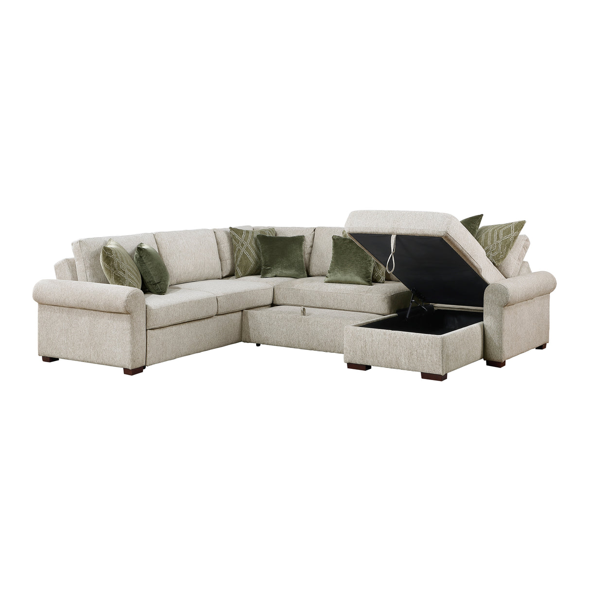 Isla Sage Sand 4-Piece L-Shaped Sleeper Sectional with Reversible Storage Chaise