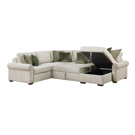 Isla Sage Sand 4-Piece Sectional with Chair and a Half Sleeper and Storage Chaise from Homelegance - Luna Furniture