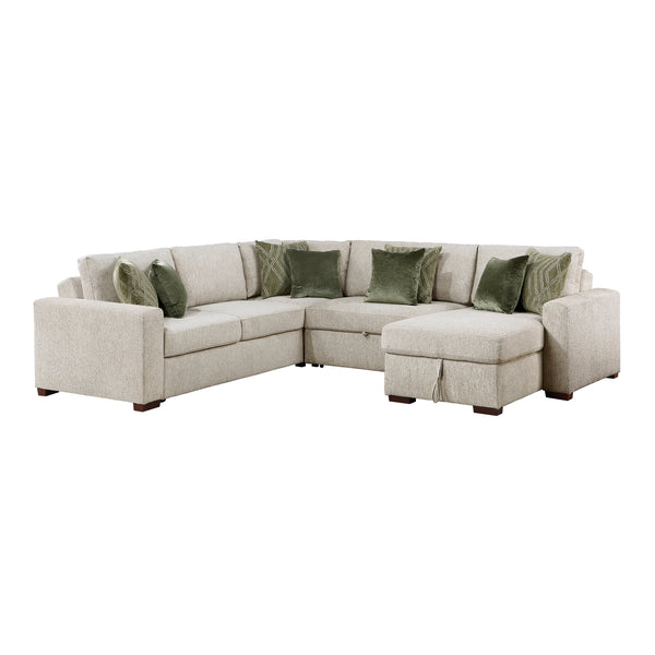 Isla Sage Sand 4-Piece Sectional with Chair and a Half Sleeper and Storage Chaise