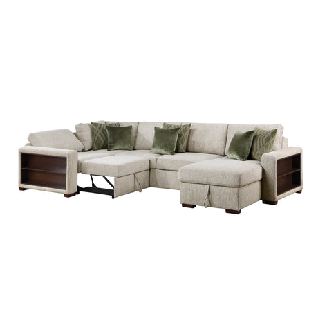 Isla Sage Sand 4-Piece Sleeper Sectional with Storage Chaise and USB Ports from Homelegance - Luna Furniture