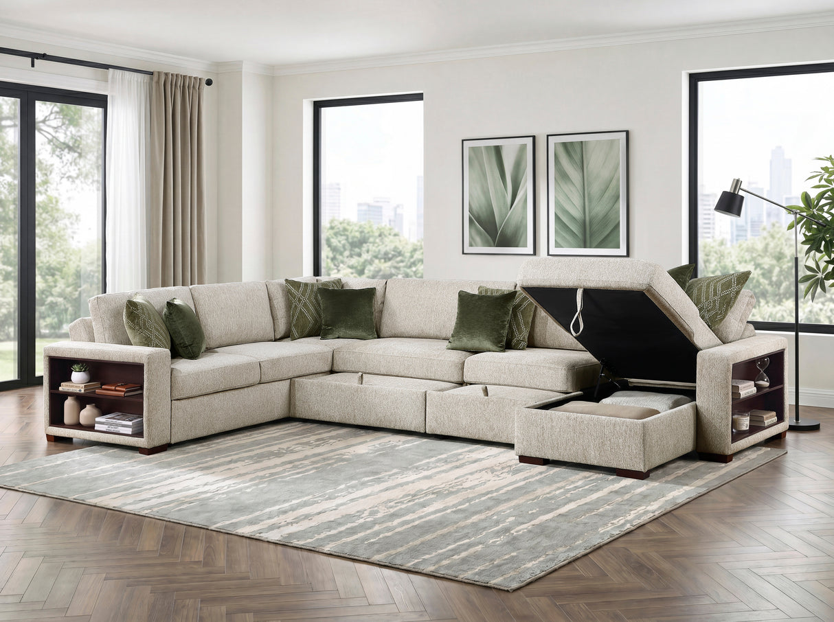 8548*6SC15ACLA2 (6)5-PIECE SECTIONAL WITH REVERSIBLE CHAISE, PULL-OUT BED, HIDDEN STORAGE AND CLICK MOTION BACK from Homelegance - Luna Furniture