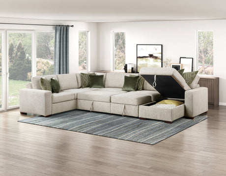 Isla Sage Sand 5-Piece Microfiber Dual Sleeper Sectional with Hidden Storage Chaise from Homelegance - Luna Furniture