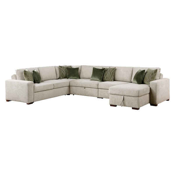 Isla Sage Sand 5-Piece Microfiber Dual Sleeper Sectional with Hidden Storage Chaise