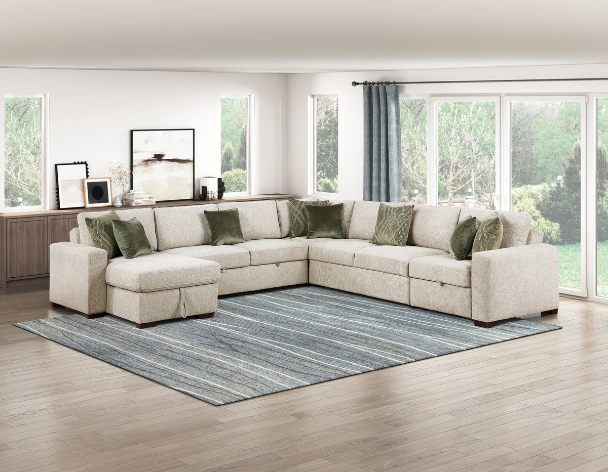 Isla Beige 5-Piece Sectional with Pull-out Bed and Click Motion Back from Homelegance - Luna Furniture