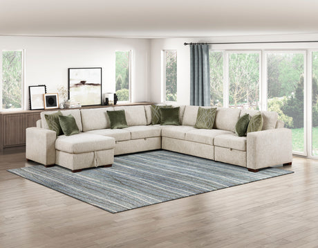 Isla Beige 5-Piece Sectional with Pull-out Bed and Click Motion Back from Homelegance - Luna Furniture