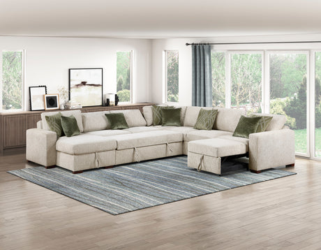 Isla Sage Sand 5-Piece Modular Sectional with Dual Pull-Out Beds and Storage Chaise from Homelegance - Luna Furniture