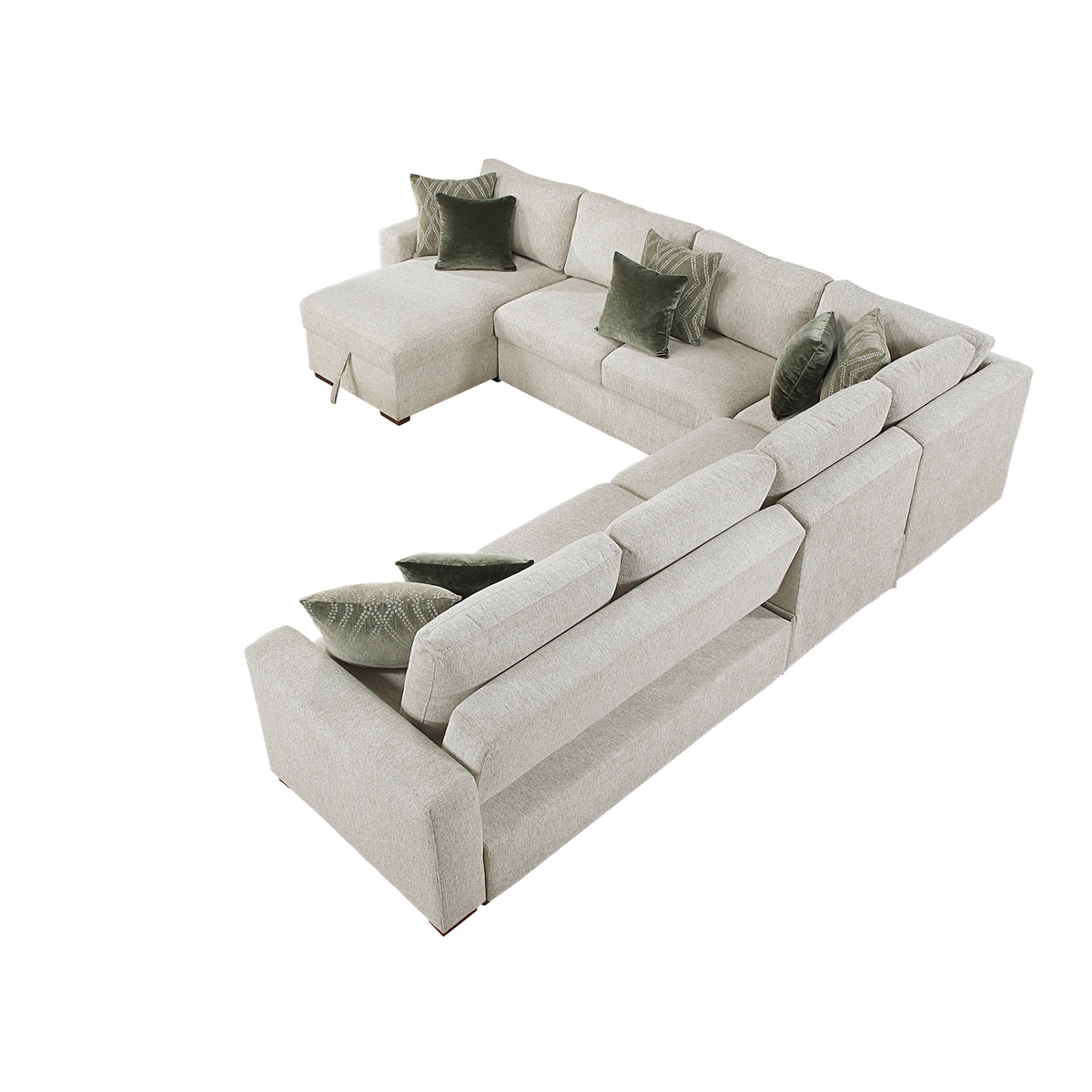 Isla Beige 5-Piece Sectional with Pull-out Bed and Click Motion Back