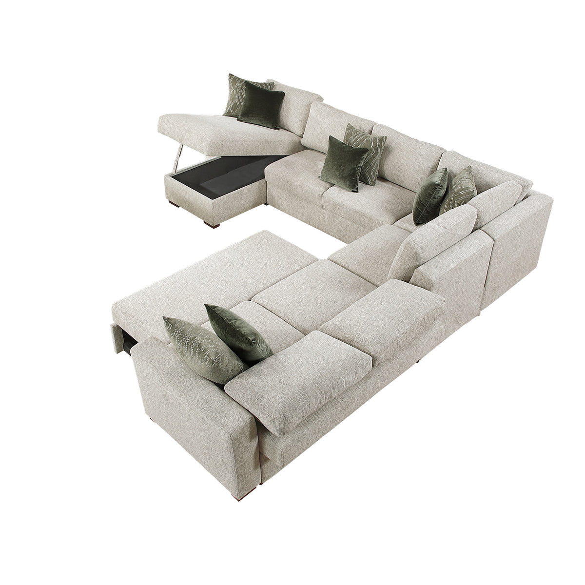 Isla Beige 5-Piece Sectional with Pull-out Bed and Click Motion Back