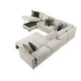Isla Beige 5-Piece Sectional with Pull-out Bed and Click Motion Back
