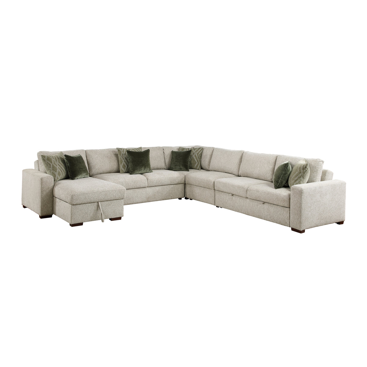 Isla Beige 5-Piece Sectional with Pull-out Bed and Click Motion Back