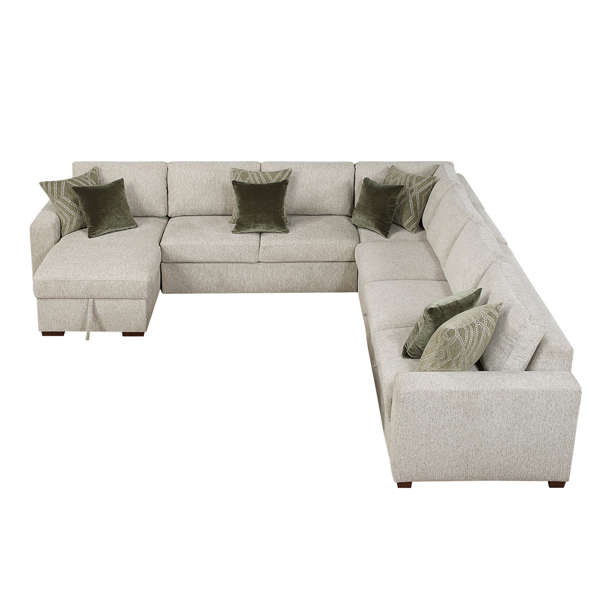 Isla Beige 5-Piece Sectional with Pull-out Bed and Click Motion Back