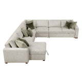 Isla Beige 5-Piece Sectional with Pull-out Bed and Click Motion Back