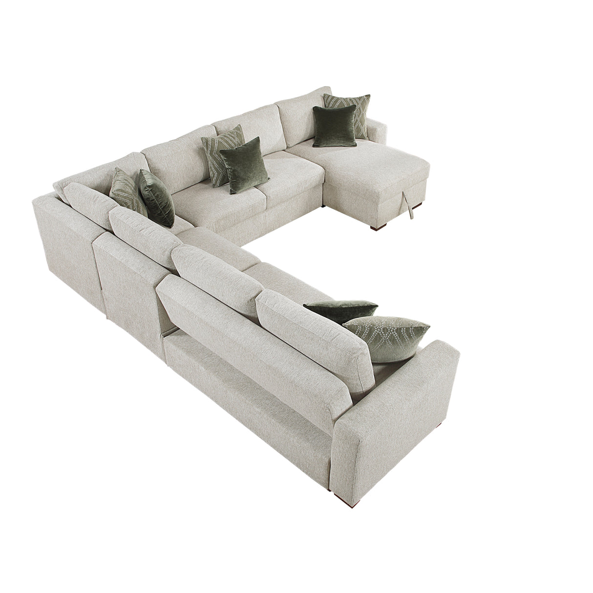 Isla Beige 5-Piece Sectional with Pull-out Bed and Click Motion Back
