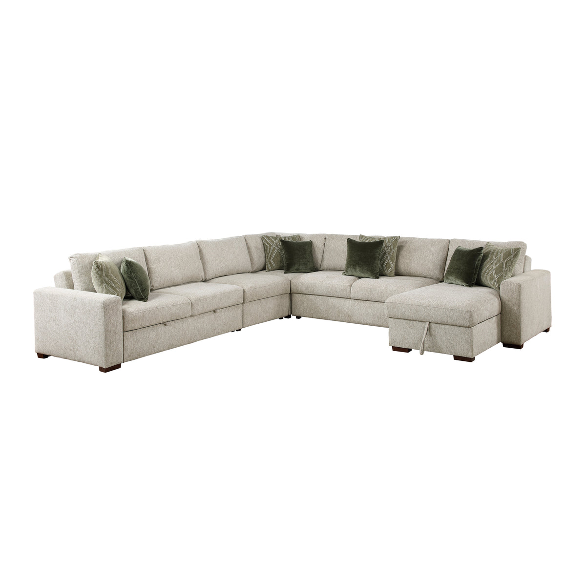 Isla Beige 5-Piece Sectional with Pull-out Bed and Click Motion Back