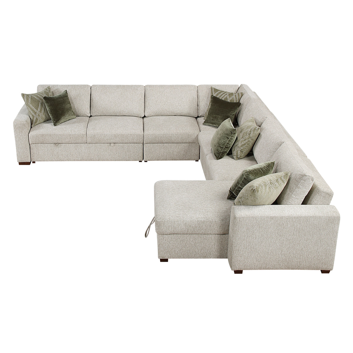 Isla Beige 5-Piece Sectional with Pull-out Bed and Click Motion Back