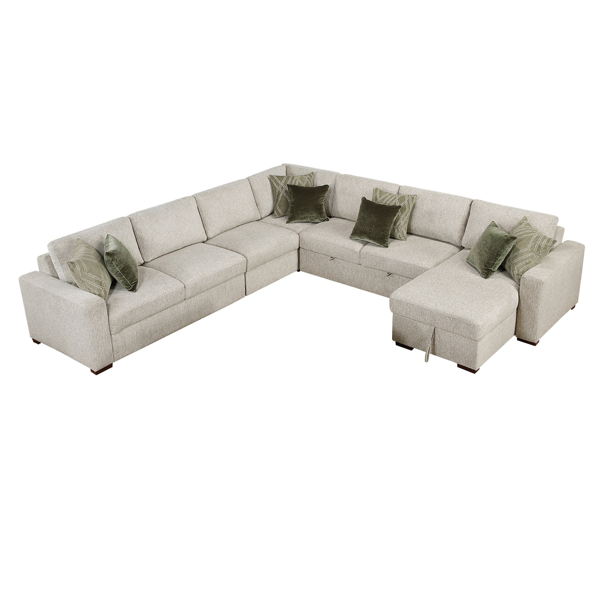 Isla Beige 5-Piece Sectional with Pull-out Bed and Click Motion Back