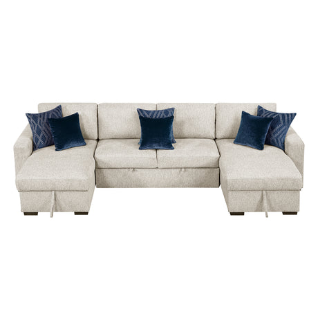 Isla Beige 3-Piece Sectional with Reversible Chaises, Pull-out Bed and Hidden Storage, Click Motion Back from Homelegance - Luna Furniture