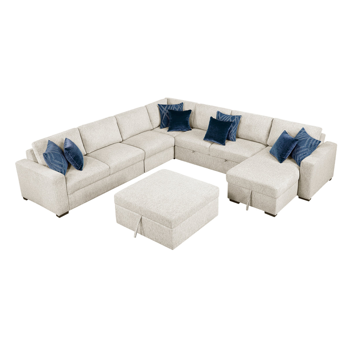 Isla Beige 6-Piece Sectional with Reversible Chaise, Pull-out Bed, Hidden Storage and Ottoman from Homelegance - Luna Furniture