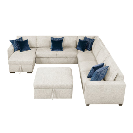 8548BE*7VC2ACR2ACLACAOT (7)6-Piece Sectional with Reversible Chaise, Pull-out Bed, Hidden Storage and Ottoman from Homelegance - Luna Furniture