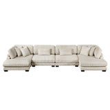 Traverse Beige 4-Piece Corduroy Modular Sectional with Ottoman