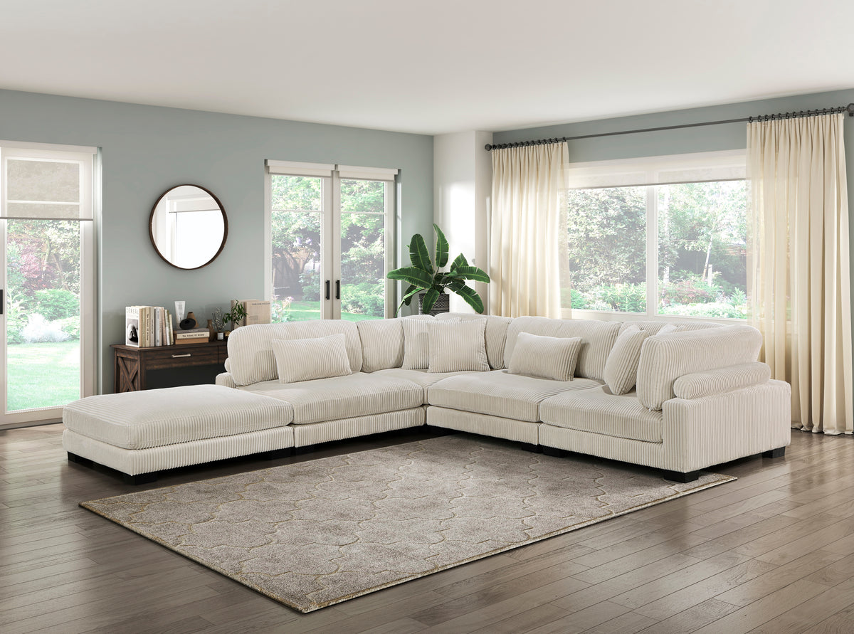 Traverse Beige 4-Piece Corduroy Modular Sectional with Ottoman from Homelegance - Luna Furniture