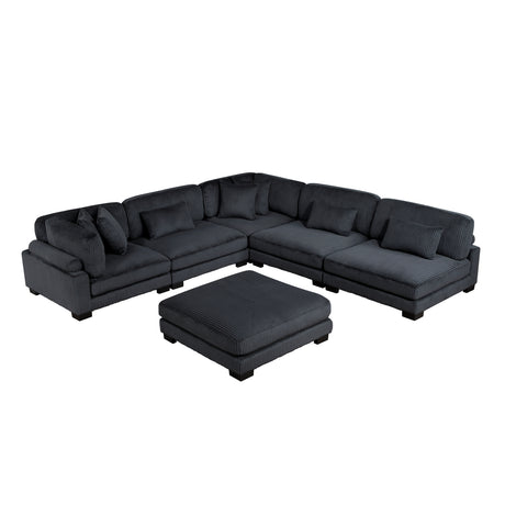 Traverse Black 5-Piece Corduroy Modular Sectional with Ottoman from Homelegance - Luna Furniture