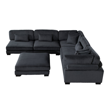 Traverse Black 5-Piece Corduroy Modular Sectional with Ottoman from Homelegance - Luna Furniture