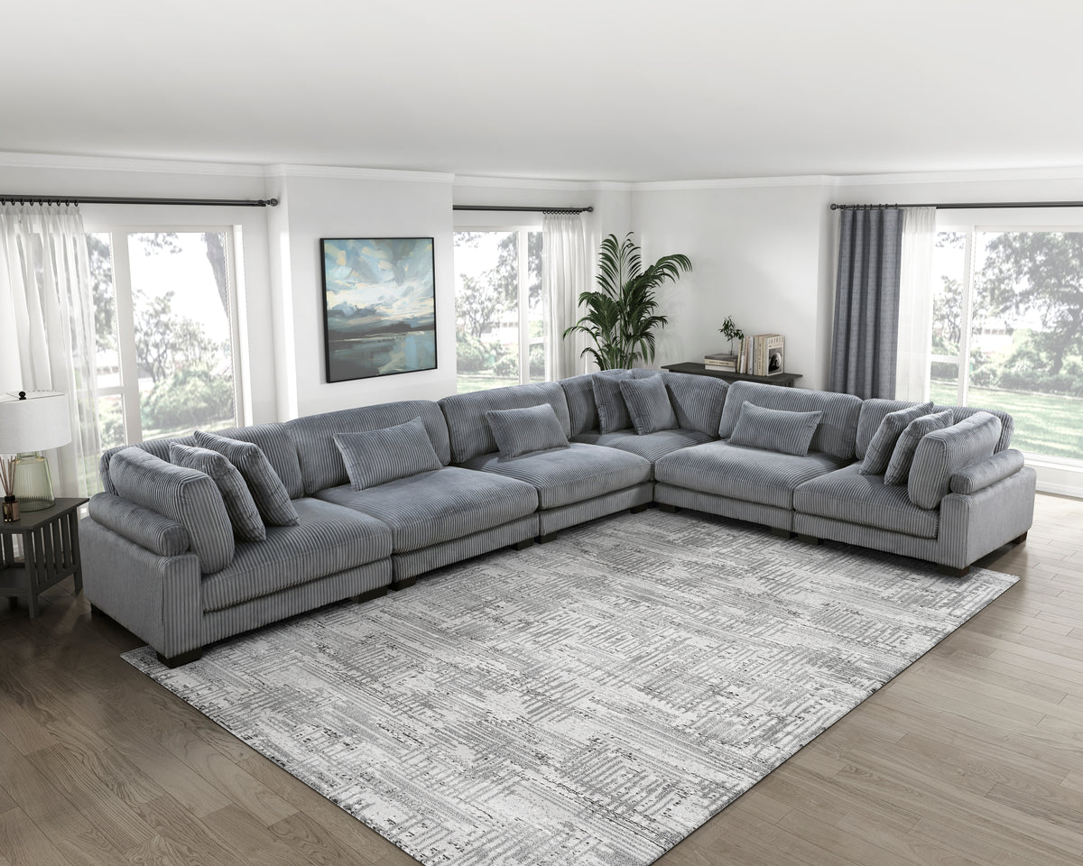 Traverse Gray 6-Piece Corduroy Modular Sectional with Ottoman from Homelegance - Luna Furniture