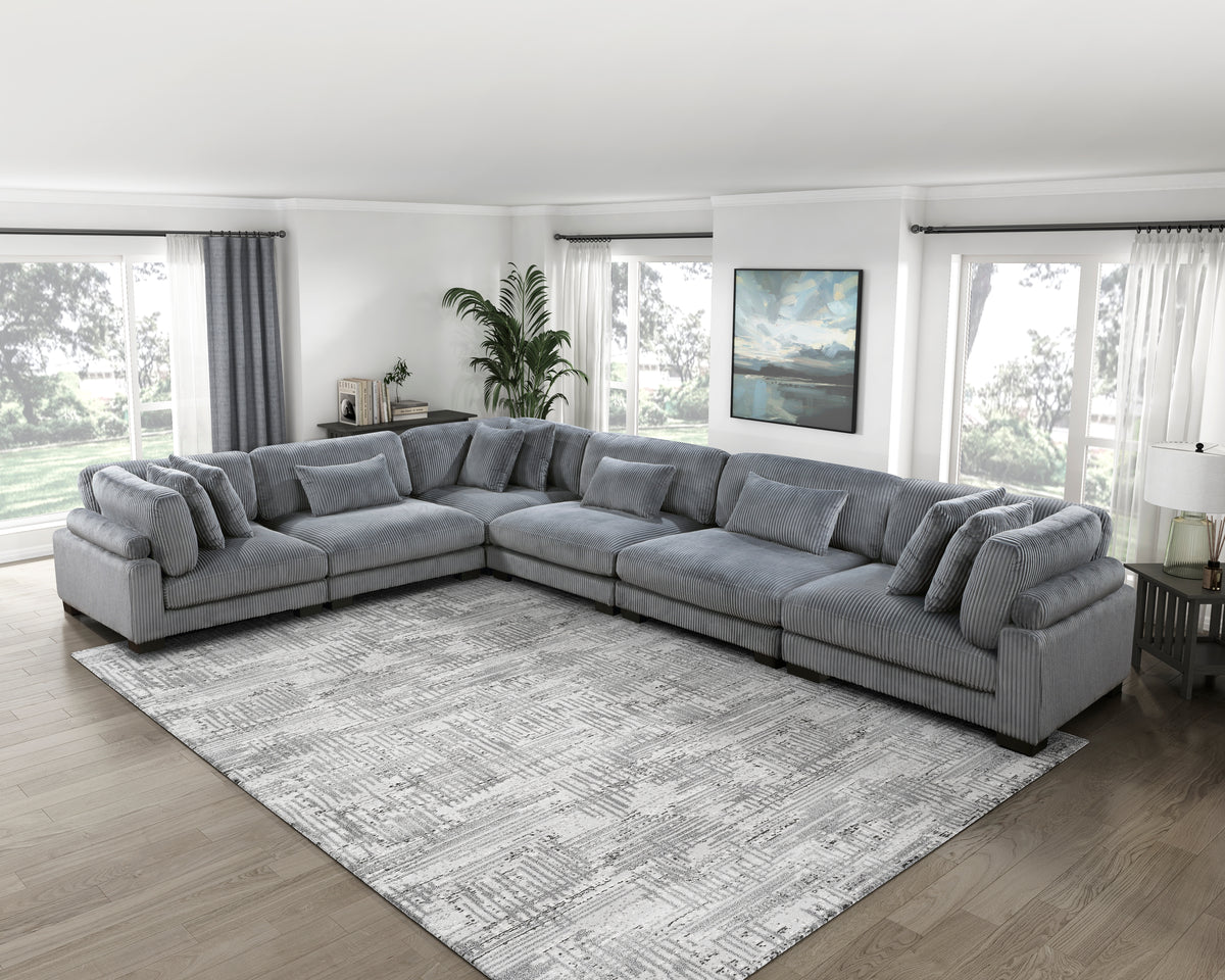 Traverse Gray 6-Piece Corduroy Modular Sectional with Ottoman from Homelegance - Luna Furniture