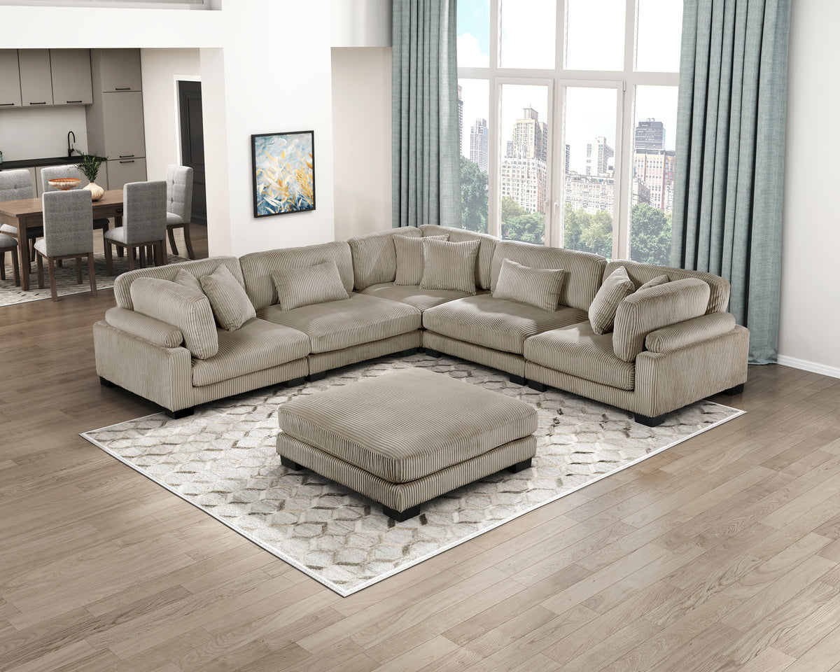 Traverse Taupe 6-Piece Corduroy Modular Sectional with Ottoman from Homelegance - Luna Furniture