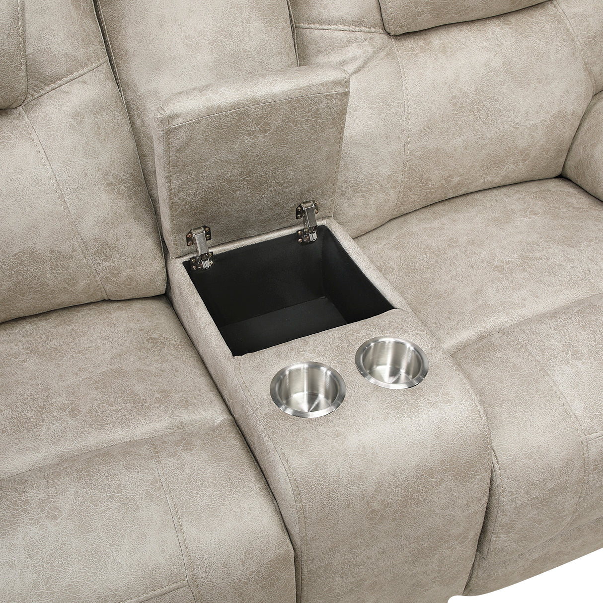 Gainesville Pewter Double Reclining Loveseat with Center Console from Homelegance - Luna Furniture