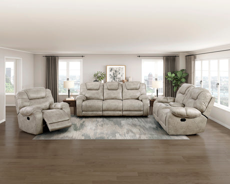 Gainesville Pewter Double Reclining Loveseat with Center Console from Homelegance - Luna Furniture